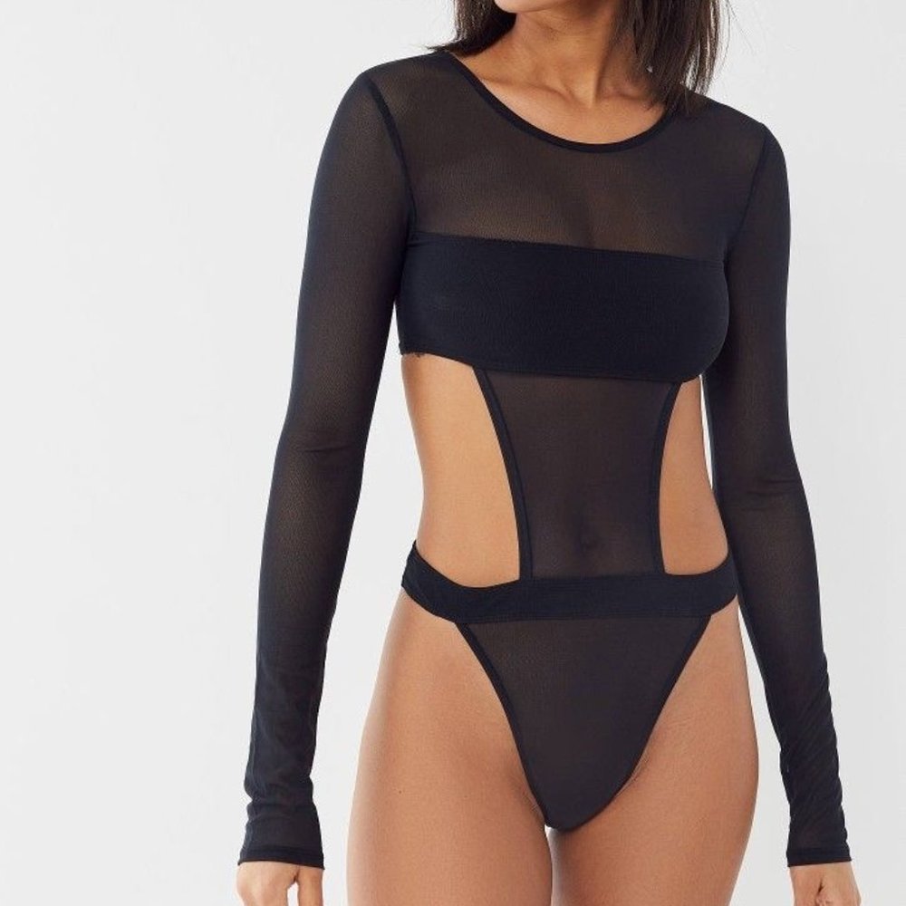 NWT Urban Outfitters Mesh Long Sleeve Bodysuit Blk